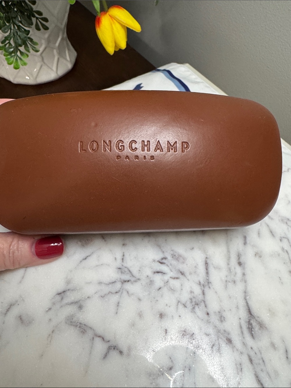 Longchamp Tan Brown Leather Eyewear Case - Picture 1 of 8